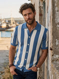 Modern Blue Casual Stripe Knit Polo Shirt
