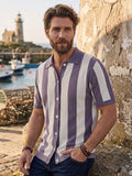Modern Light Purple Casual Stripe Knit Polo Shirt