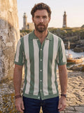 Modern Green Casual Stripe Knit Polo Shirt
