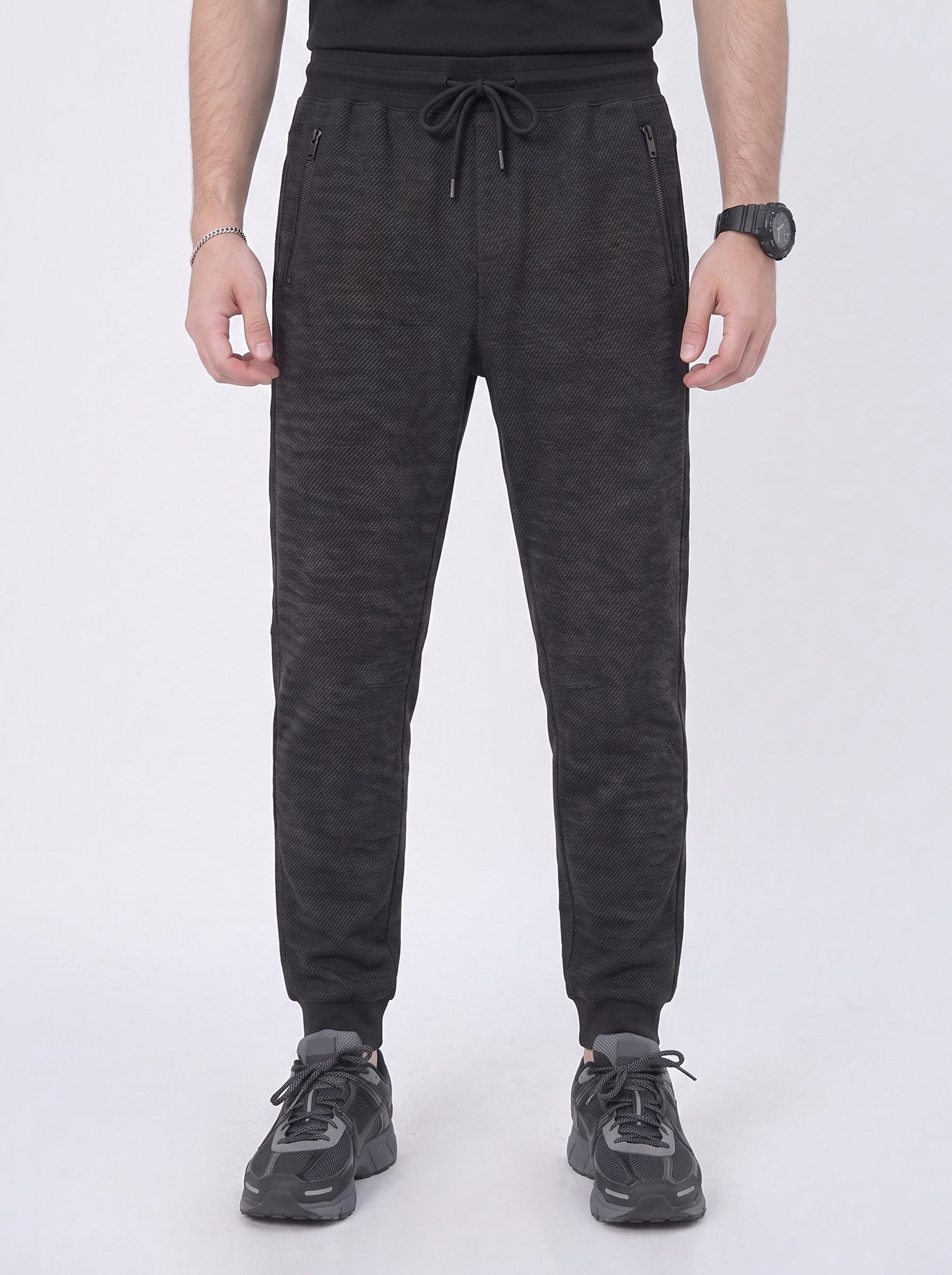 Gray Waffle Knit Jogger Trousers