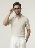 Textured Spread Off White Knitted Polo