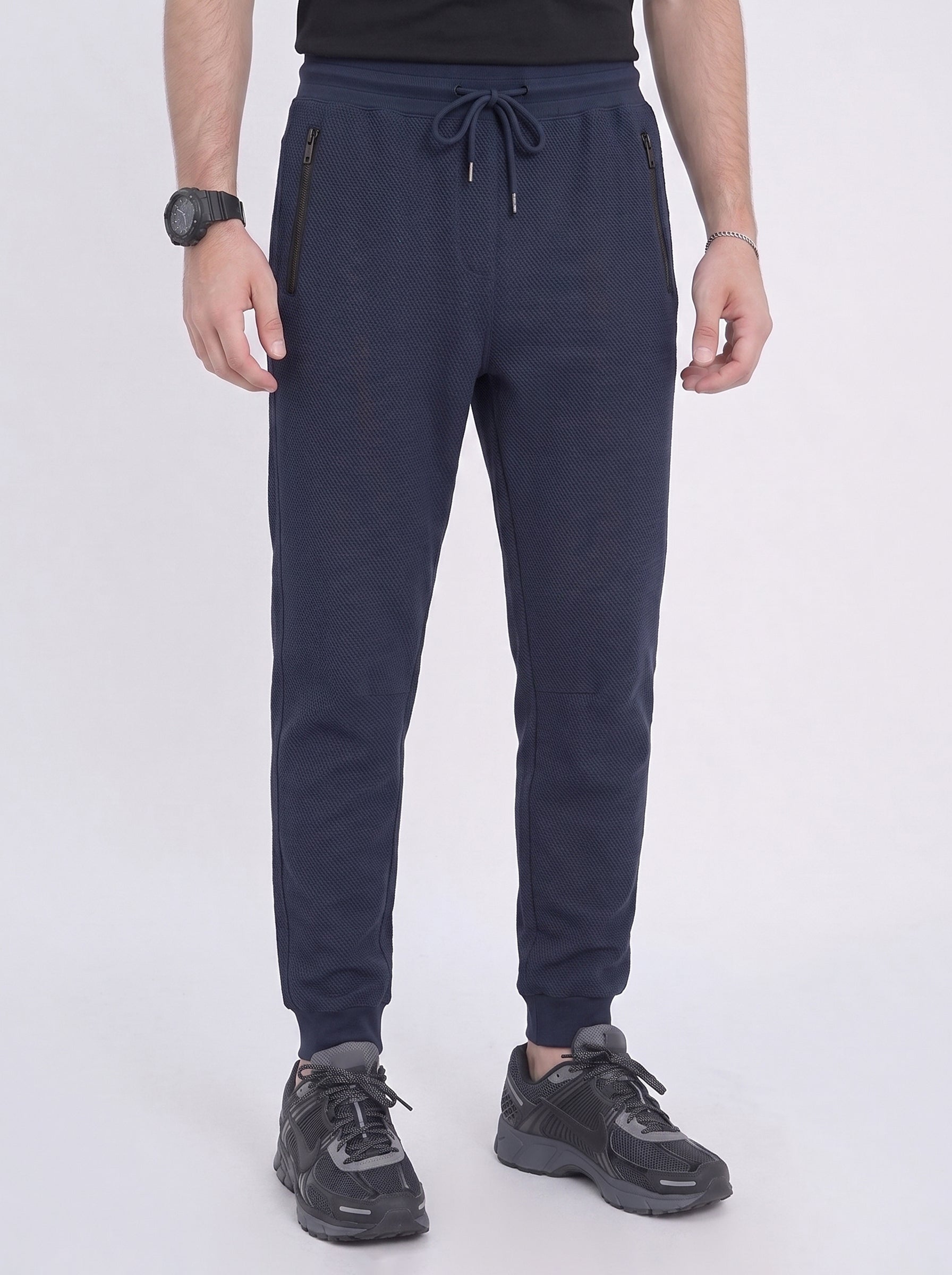 Blue Waffle Knit Jogger Trousers