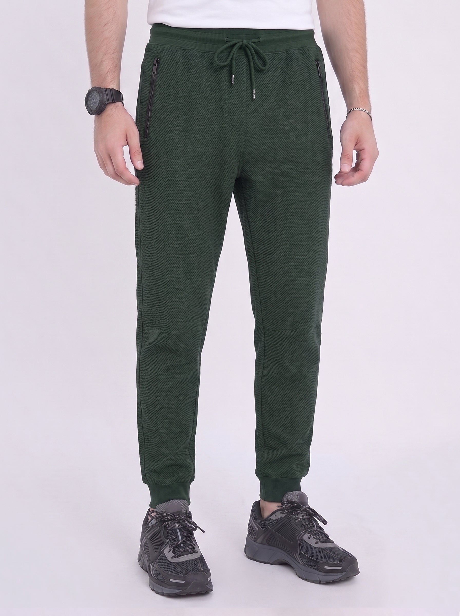 Olive Waffle Knit Jogger Trousers