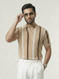 Classic Beige Striped Knitted Polo