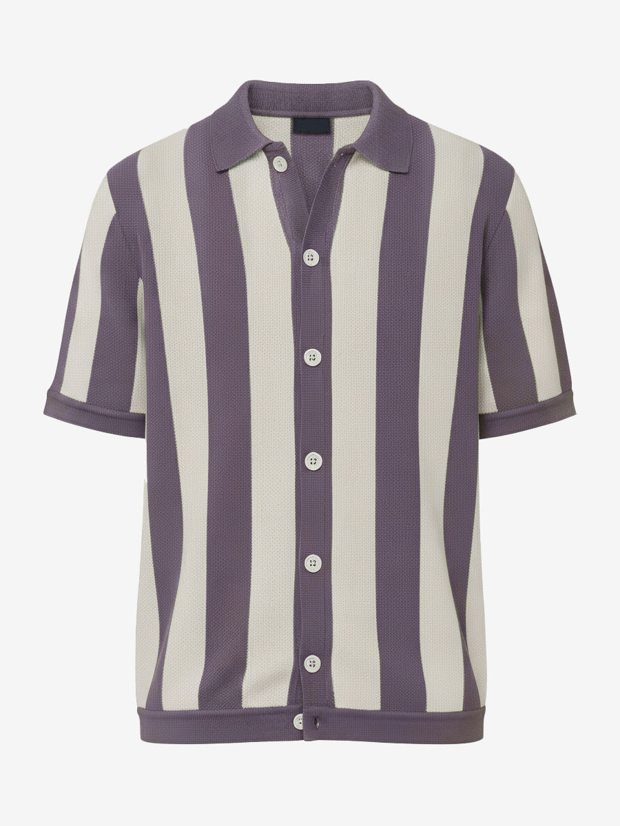 Modern Light Purple Casual Stripe Knit Polo Shirt
