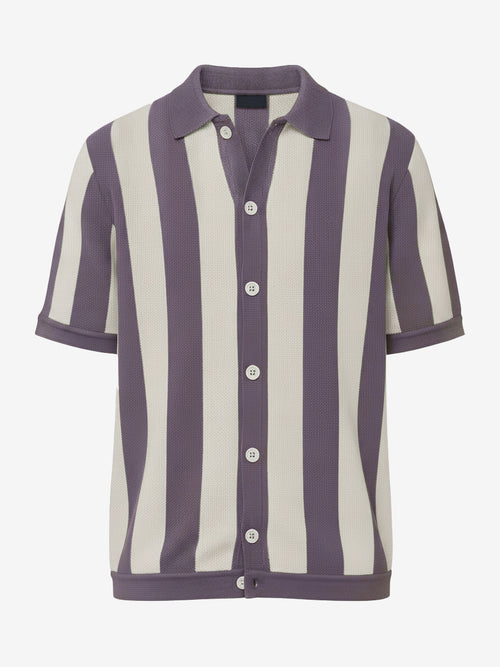 Modern Light Purple Casual Stripe Knit Polo Shirt