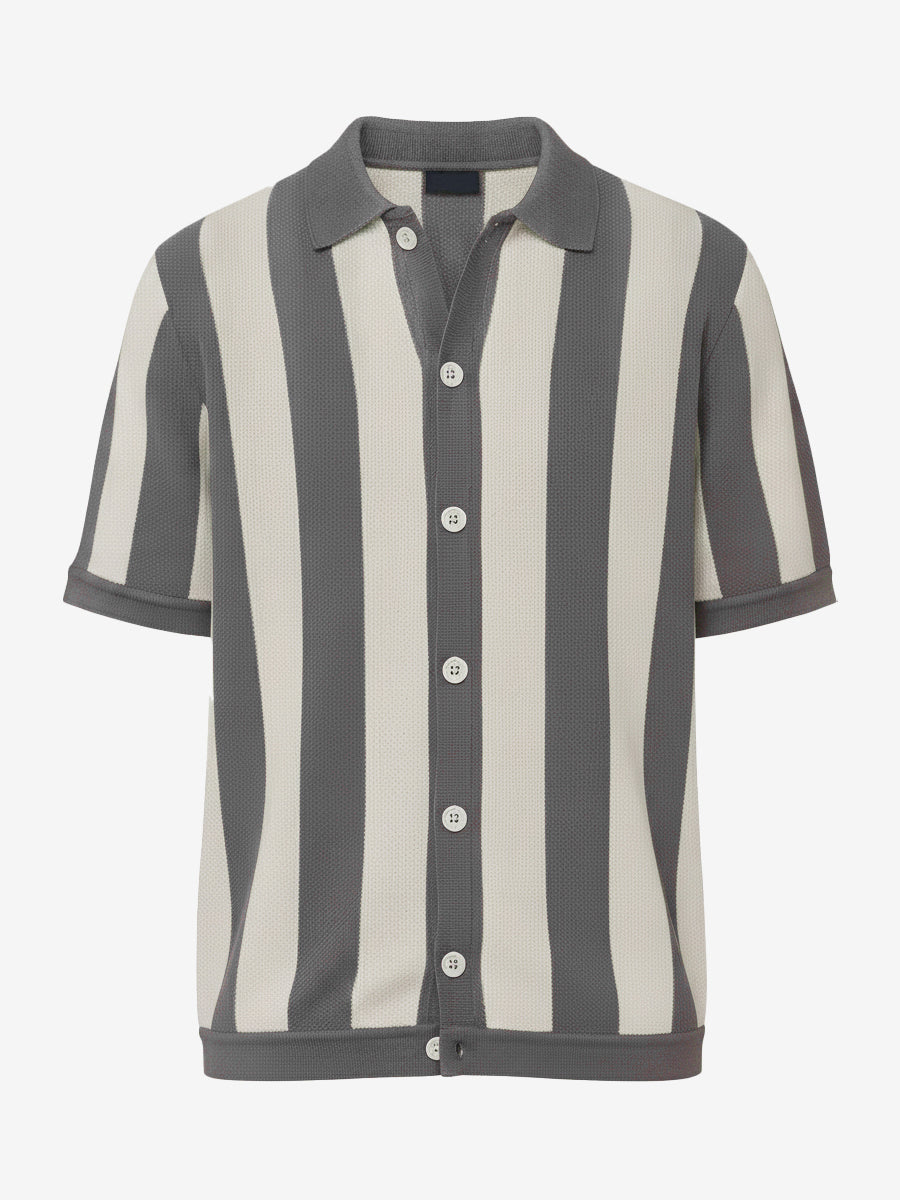Modern Gray Casual Stripe Knit Polo Shirt