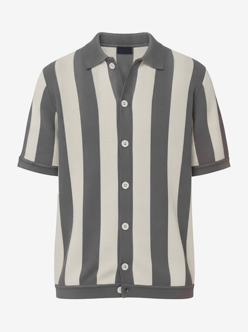 Modern Gray Casual Stripe Knit Polo Shirt