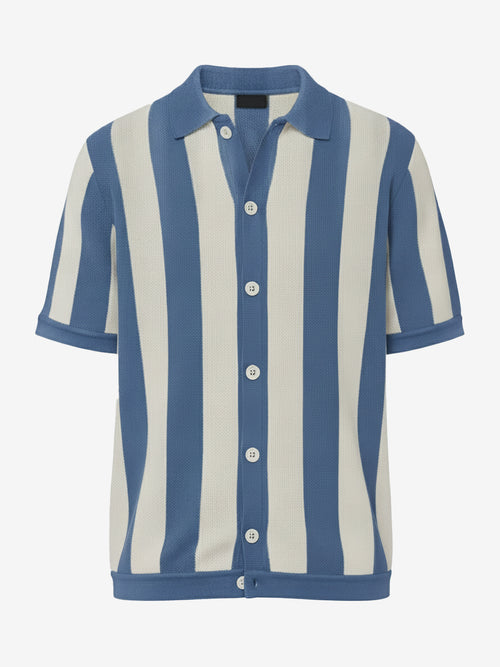 Modern Blue Casual Stripe Knit Polo Shirt