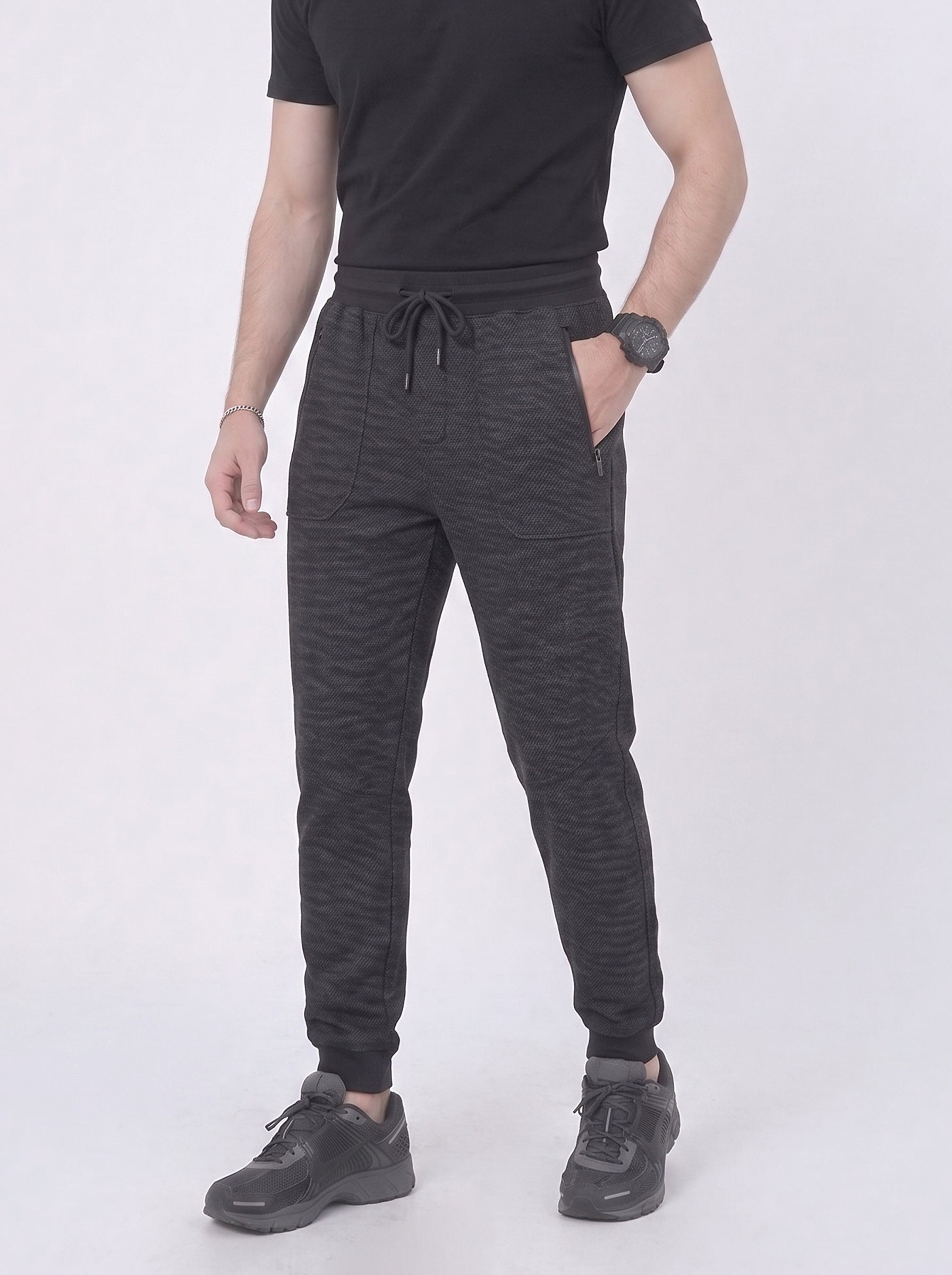 Gray Waffle Knit Jogger Trousers