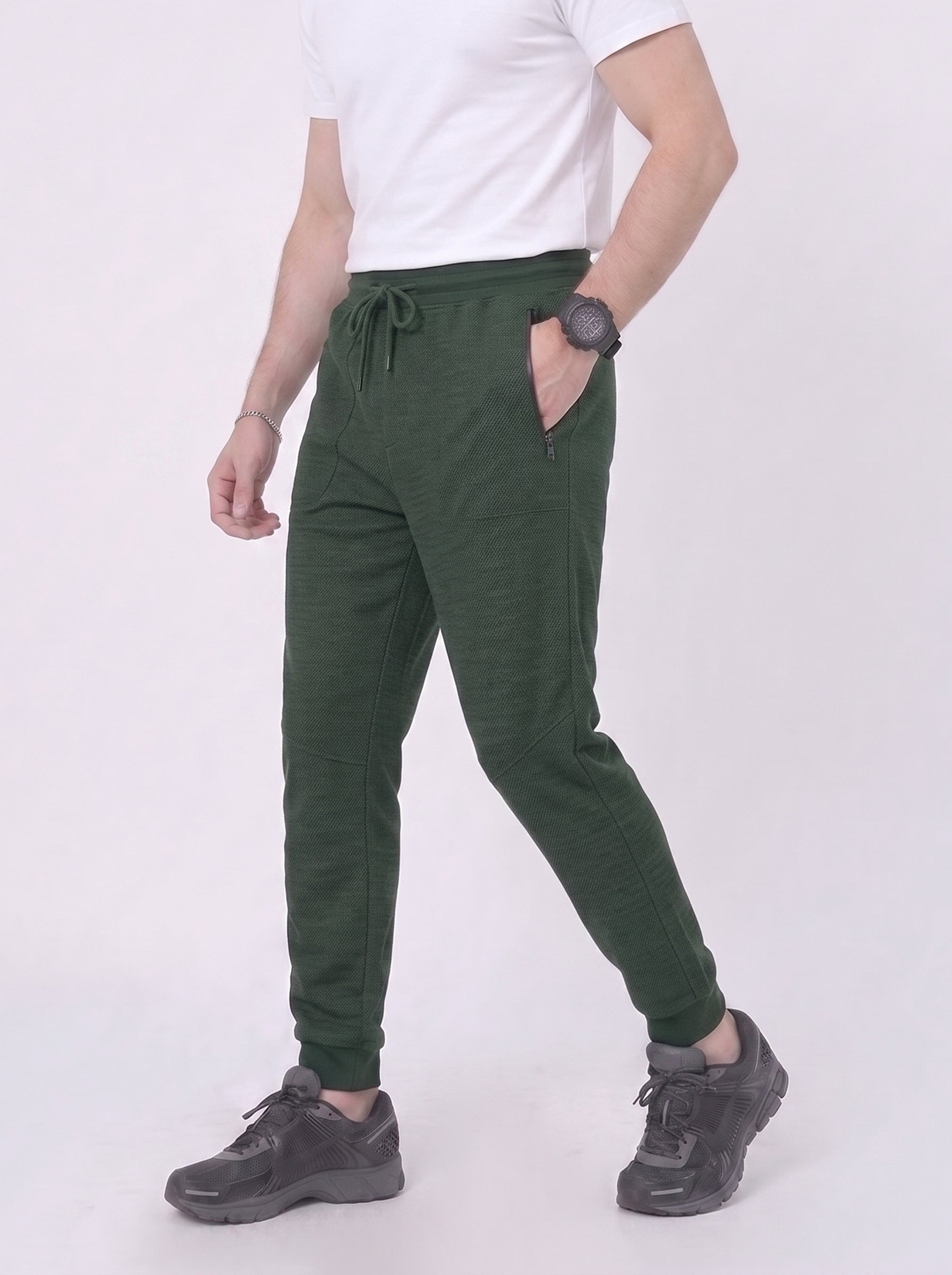 Olive Waffle Knit Jogger Trousers