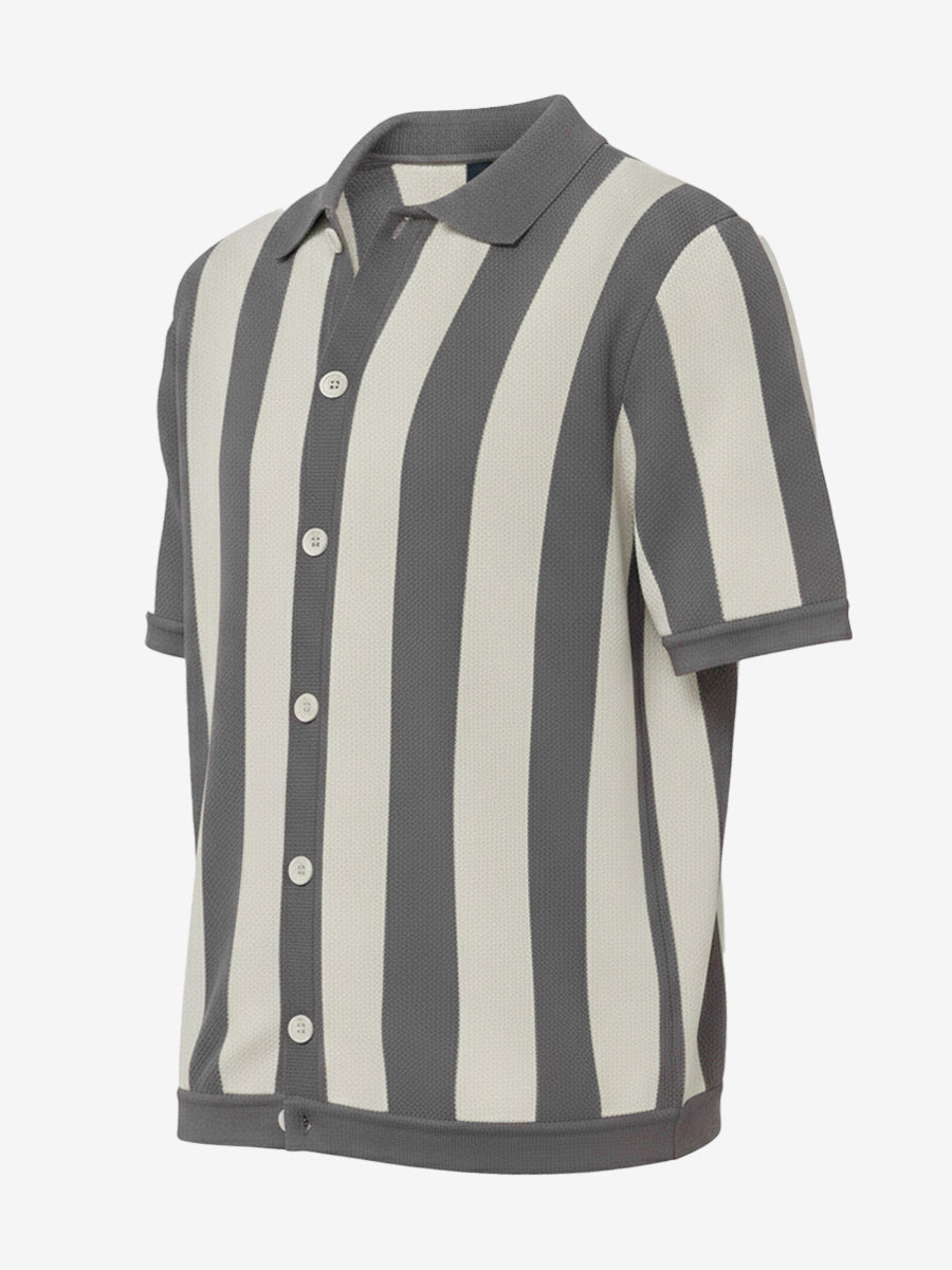 Modern Gray Casual Stripe Knit Polo Shirt