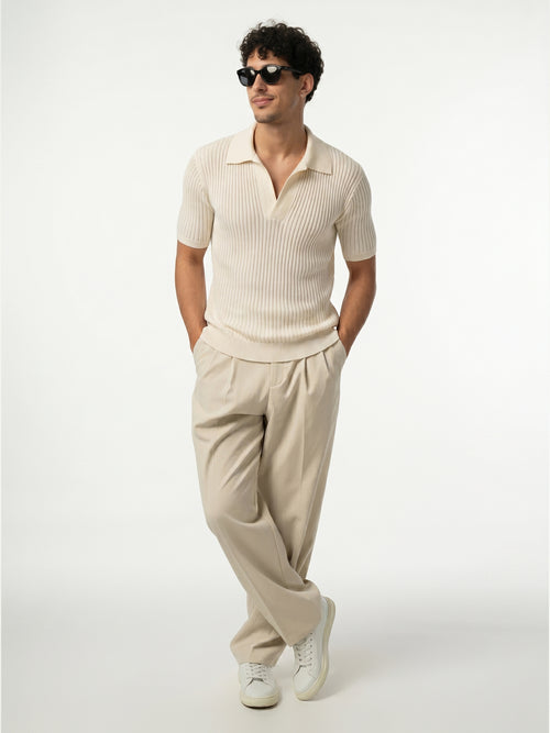 Lining Texture Beige Knitted Polo