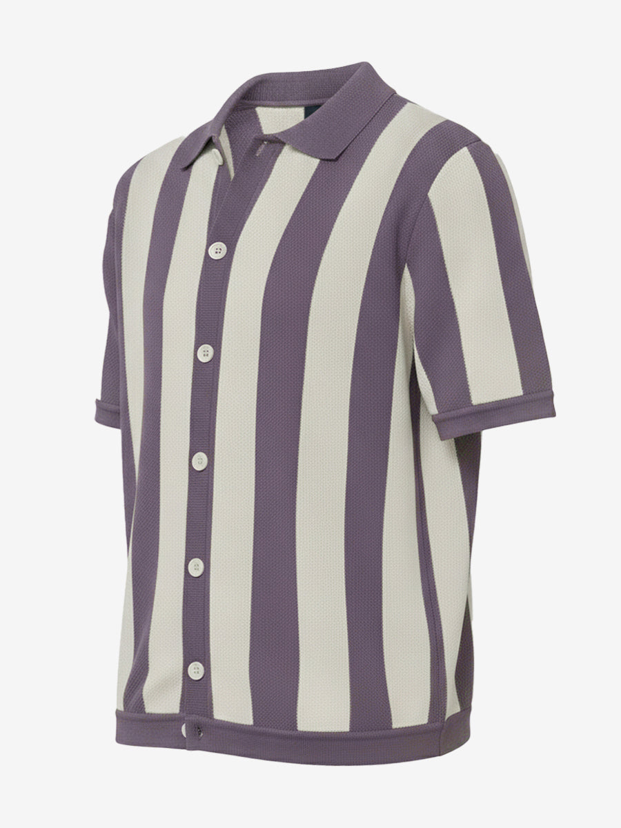 Modern Light Purple Casual Stripe Knit Polo Shirt