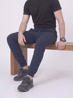 Blue Waffle Knit Jogger Trousers