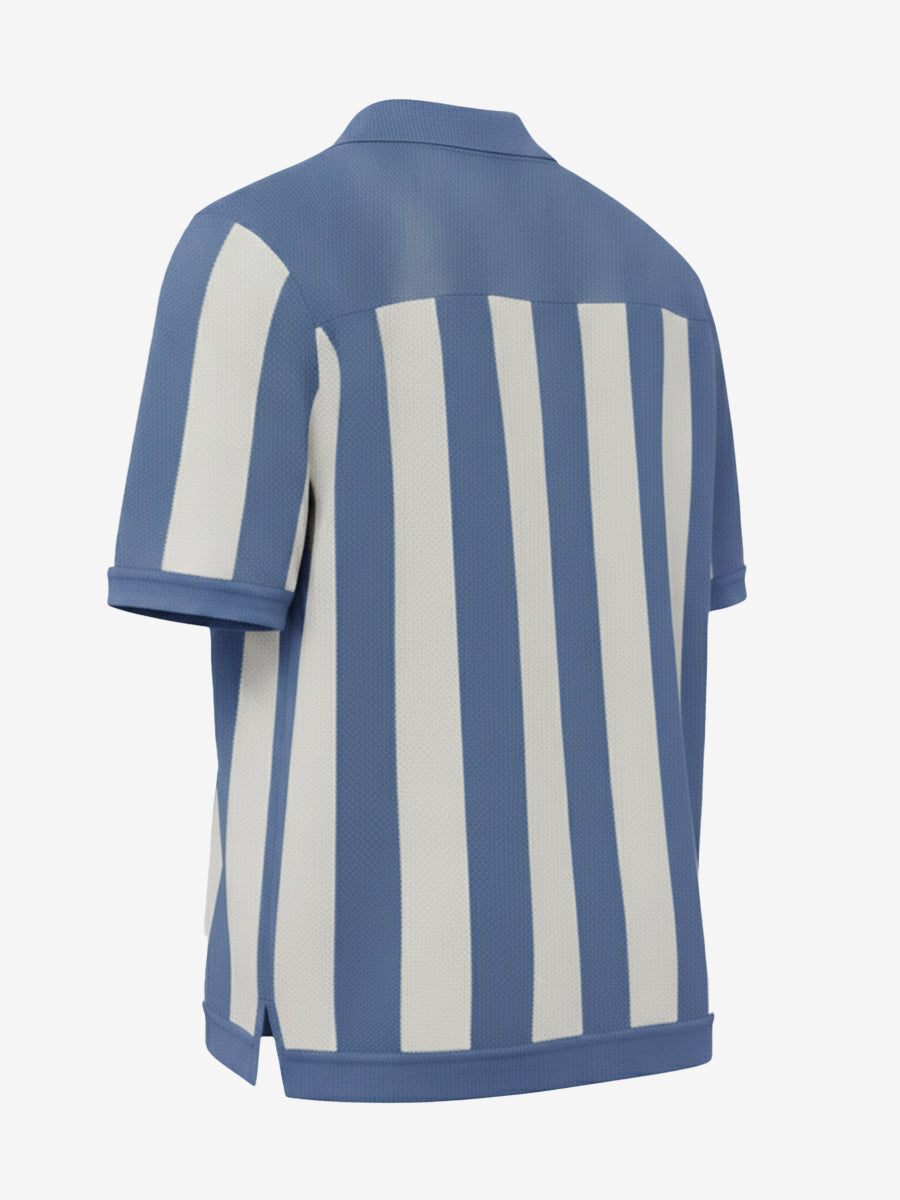 Modern Blue Casual Stripe Knit Polo Shirt
