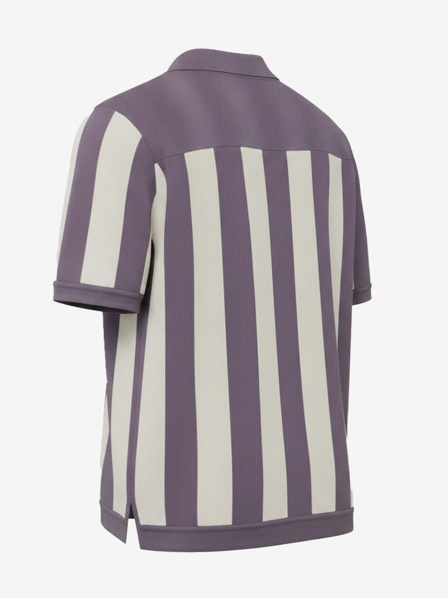 Modern Light Purple Casual Stripe Knit Polo Shirt