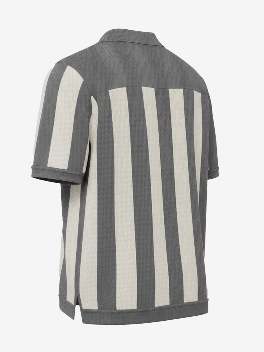 Modern Gray Casual Stripe Knit Polo Shirt