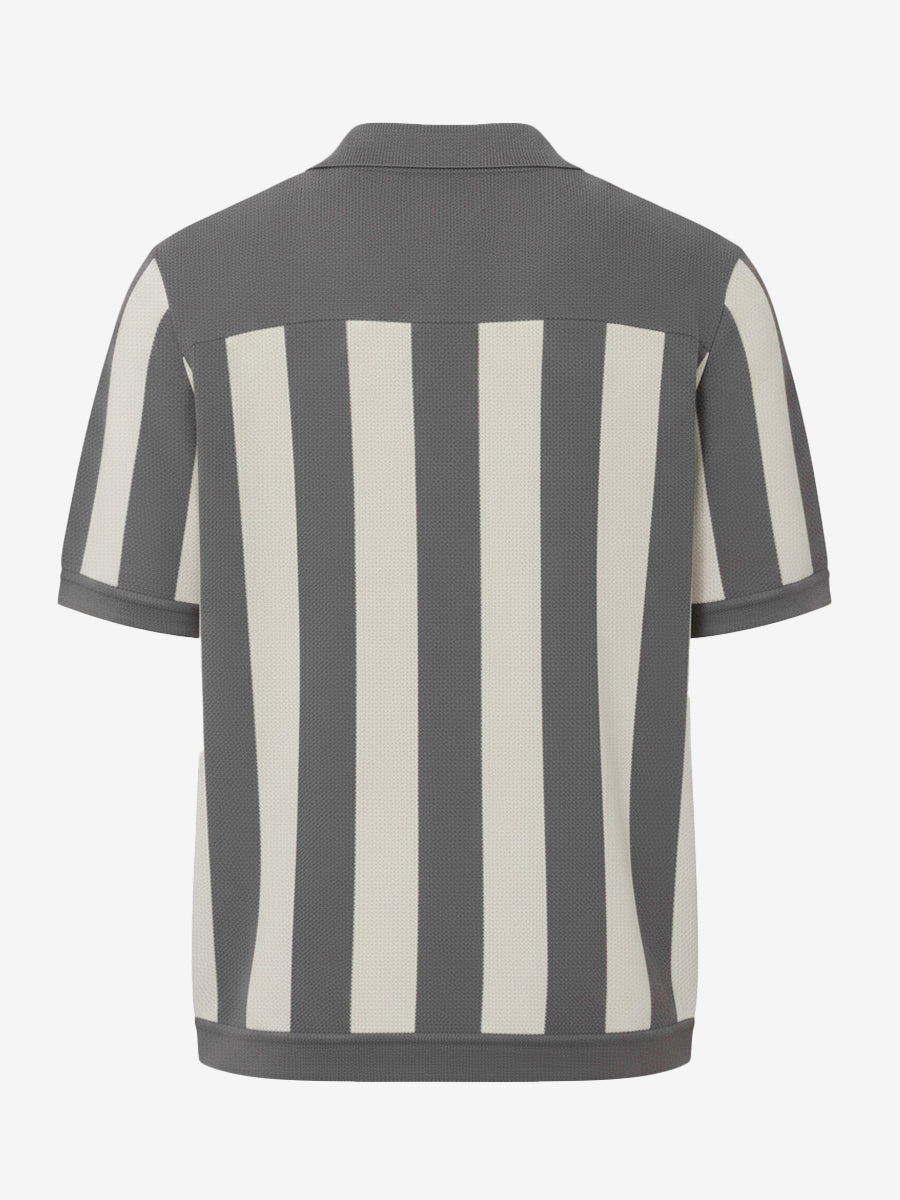 Modern Gray Casual Stripe Knit Polo Shirt