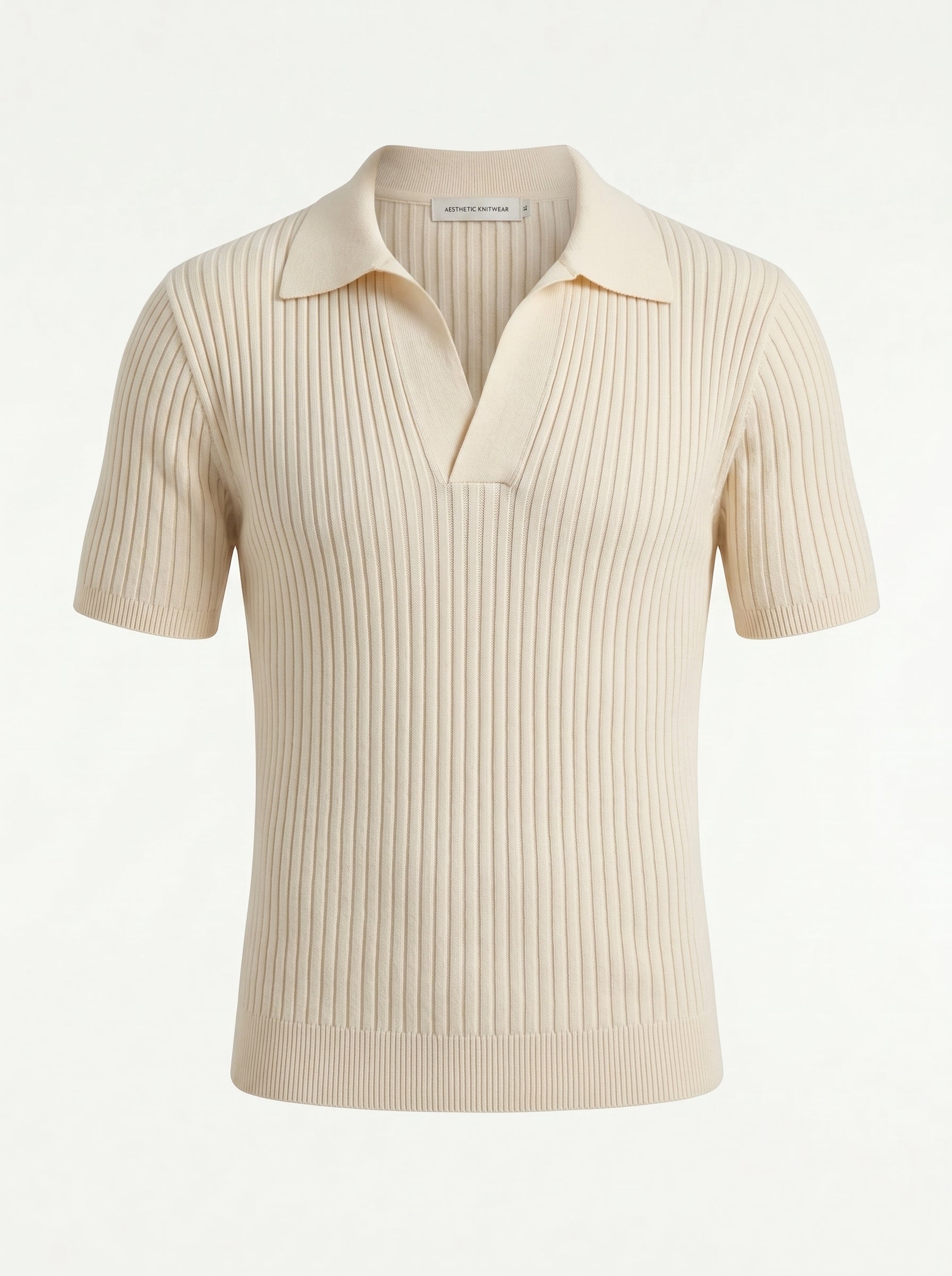 Lining Texture Beige Knitted Polo