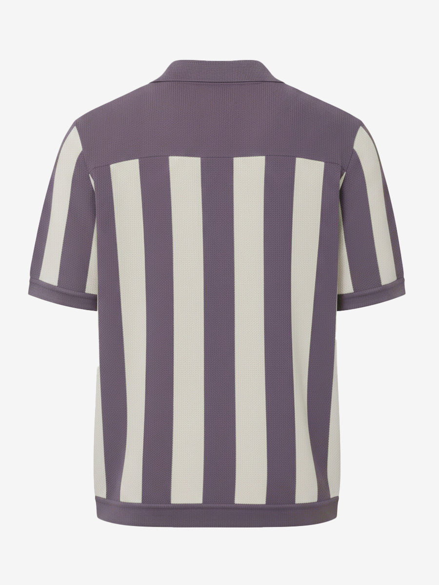 Modern Light Purple Casual Stripe Knit Polo Shirt