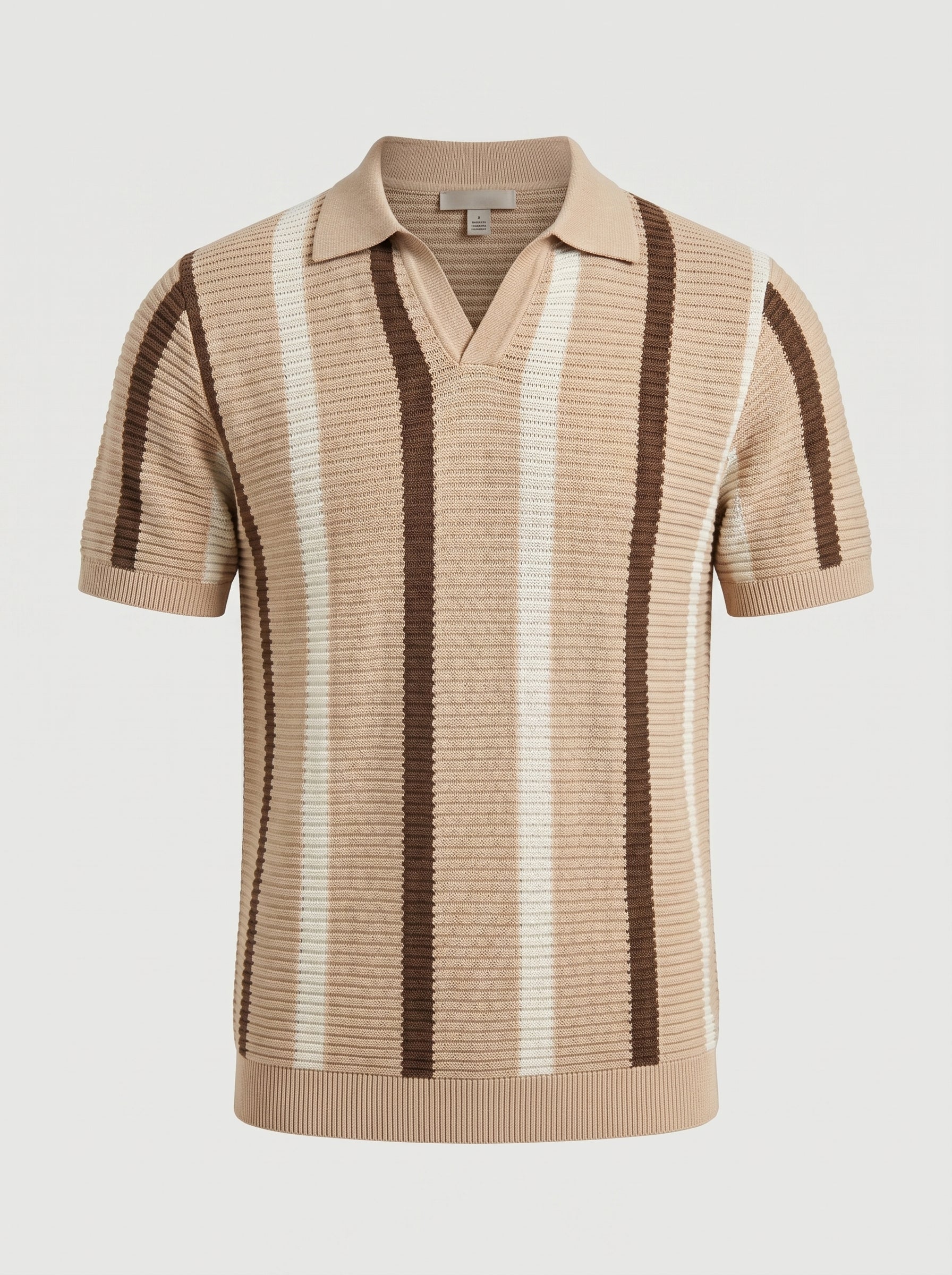 Classic Beige Striped Knitted Polo