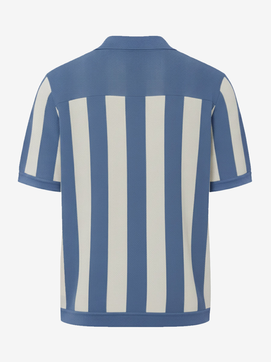 Modern Blue Casual Stripe Knit Polo Shirt