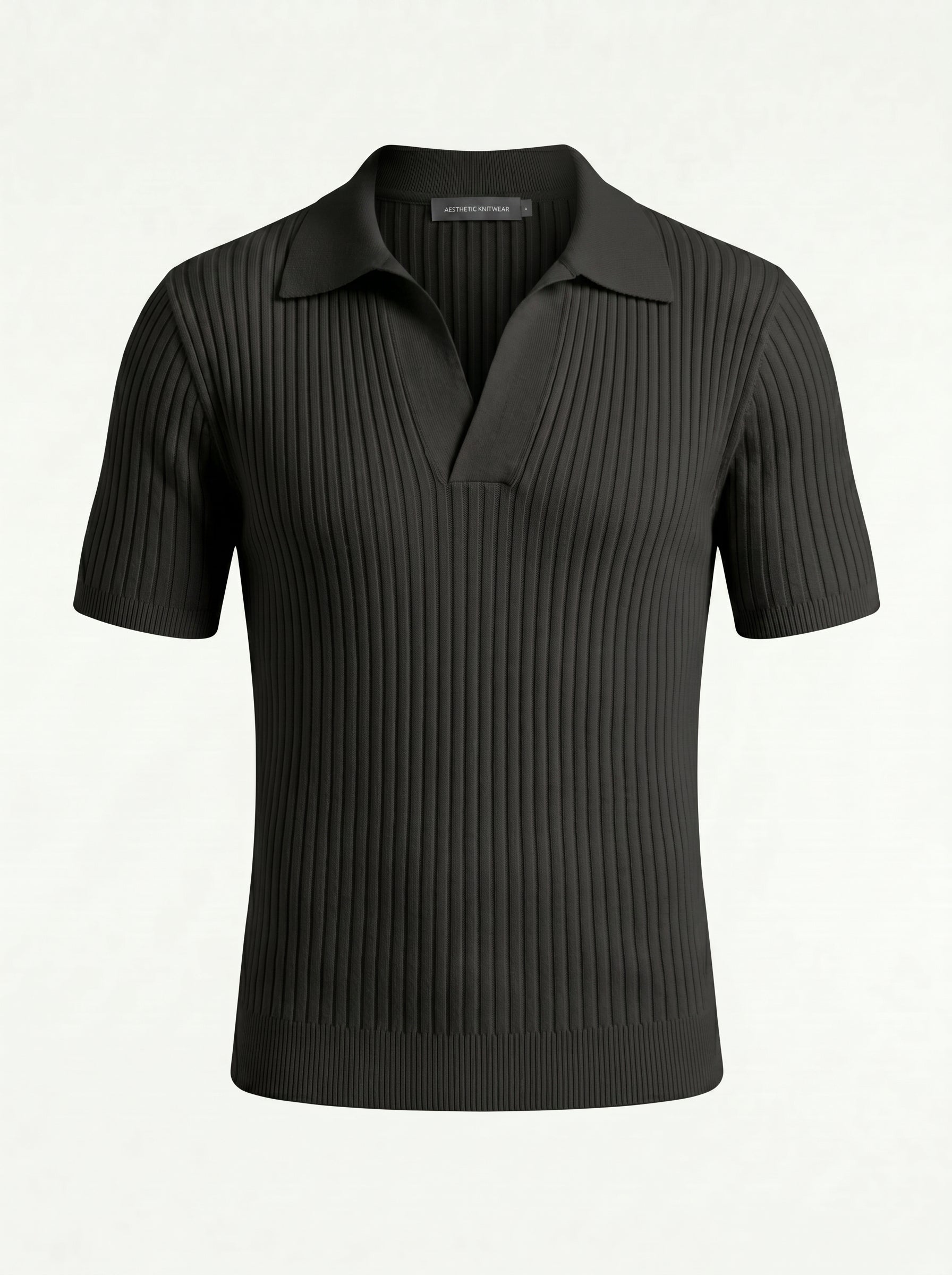 Lining Texture Black Knitted Polo