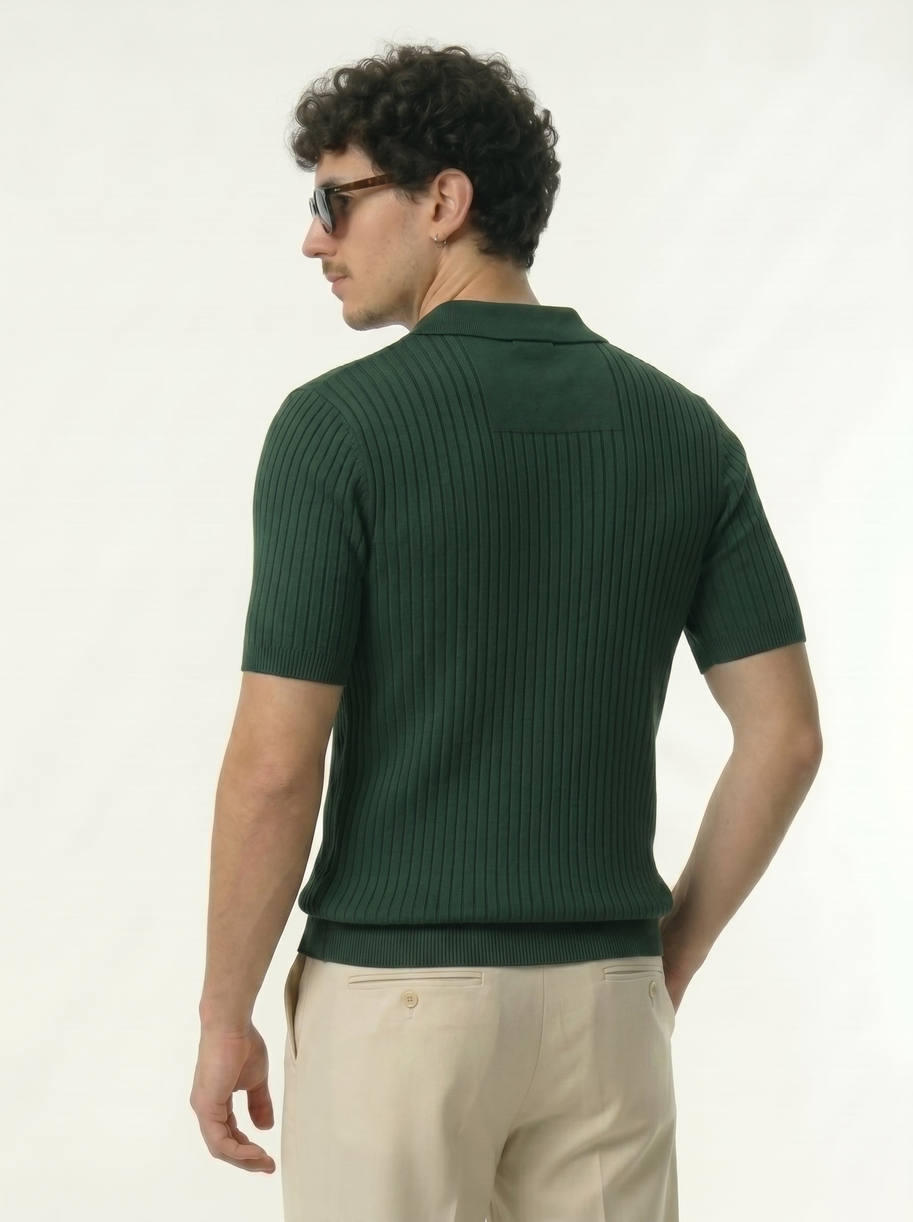 Lining Texture Green Knitted Polo