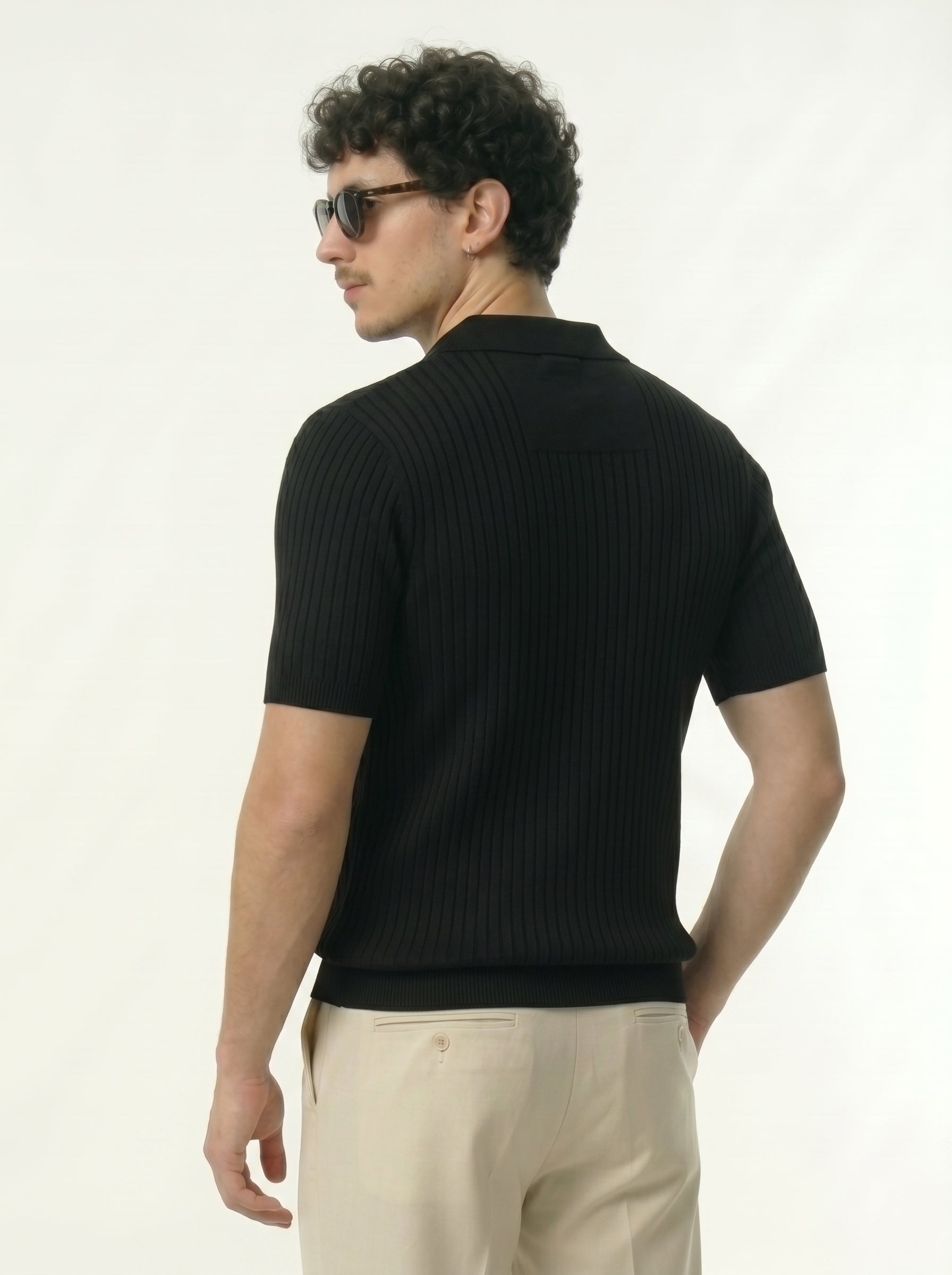 Lining Texture Black Knitted Polo