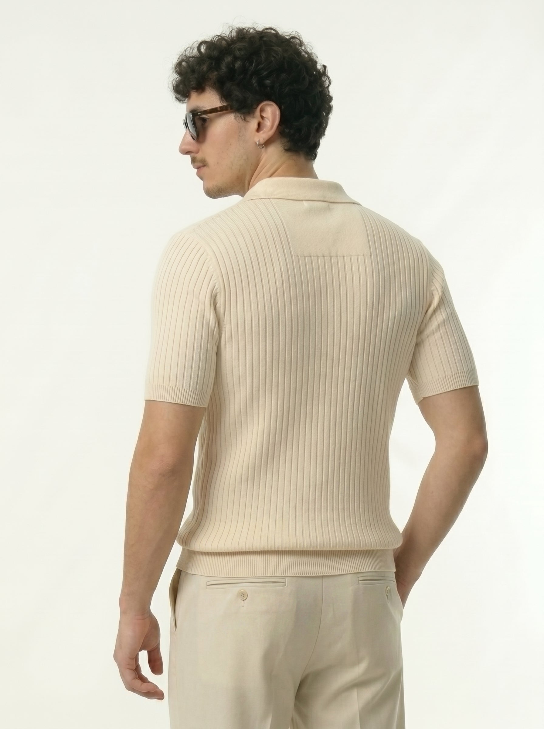 Lining Texture Beige Knitted Polo