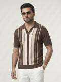 Classic Brown Striped Knitted Polo